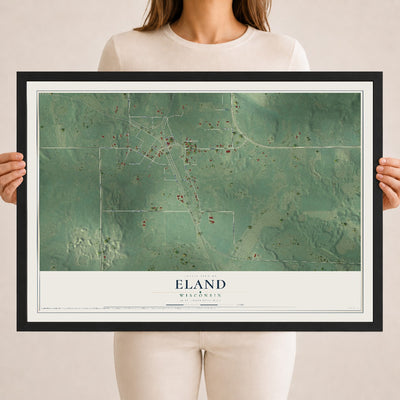 Map of Eland, Wisconsin, 18 x 24 inch print in a black wood frame