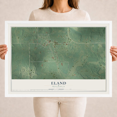 Map of Eland, Wisconsin, 18 x 24 inch print in a white wood frame