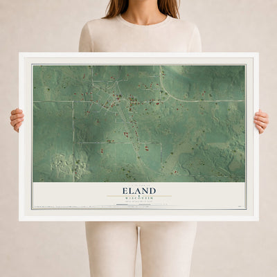 Map of Eland, Wisconsin, 24 x 36 inch print in a white wood frame