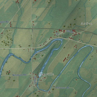 Second close-up of the map of Elba, Wisconsin print showing more streets and buildings
