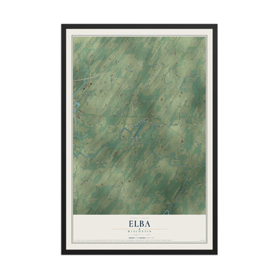 Map of Elba, Wisconsin, 12 x 18 inch print in a black wood frame