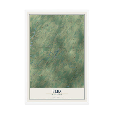 Map of Elba, Wisconsin, 12 x 18 inch print in a white wood frame