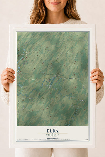 Map of Elba, Wisconsin, 18 x 24 inch print in a white wood frame