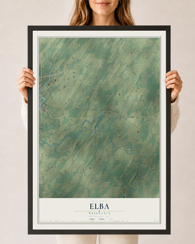 Map of Elba, Wisconsin, 24 x 36 inch print in a black wood frame