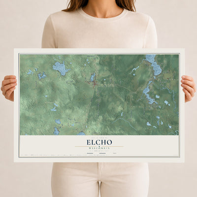 Map of Elcho, Wisconsin, 12 x 18 inch unframed archival matte print