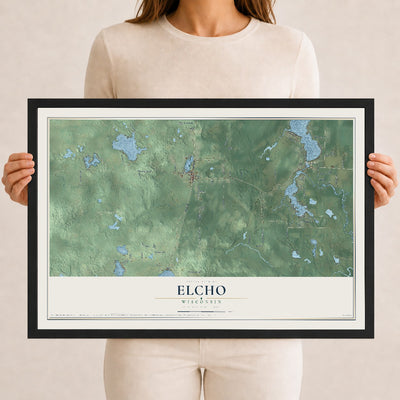 Map of Elcho, Wisconsin, 12 x 18 inch print in a black wood frame