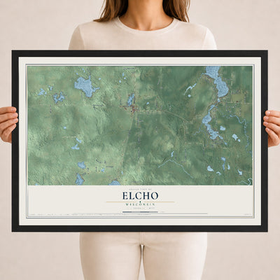 Map of Elcho, Wisconsin, 18 x 24 inch print in a black wood frame