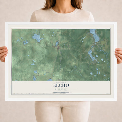 Map of Elcho, Wisconsin, 18 x 24 inch print in a white wood frame