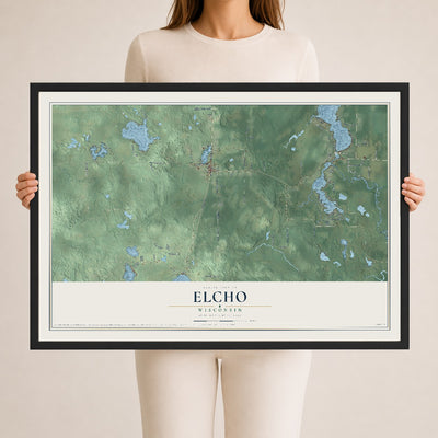 Map of Elcho, Wisconsin, 24 x 36 inch print in a black wood frame