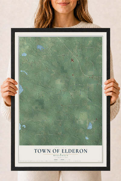 Map of the Town of Elderon, Wisconsin, 18 x 24 inch print in a black wood frame