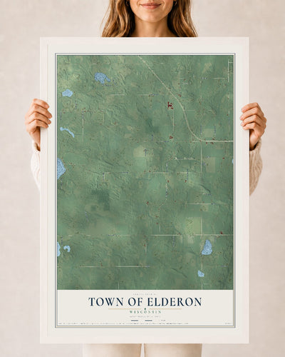 Map of the Town of Elderon, Wisconsin, 24 x 36 inch print in a white wood frame