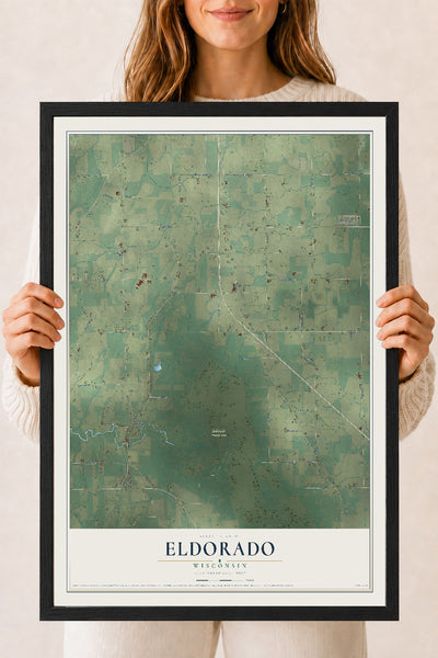 Map of Eldorado, Wisconsin, 18 x 24 inch print in a black wood frame