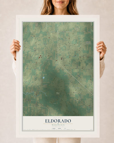 Map of Eldorado, Wisconsin, 24 x 36 inch print in a white wood frame