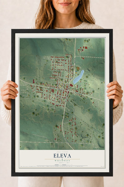 Map of Eleva, Wisconsin, 18 x 24 inch print in a black wood frame