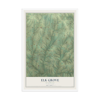 Map of Elk Grove, Wisconsin, 12 x 18 inch print in a white wood frame
