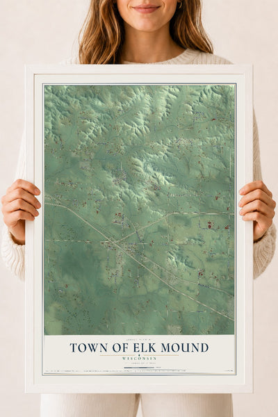 Map of the Town of Elk Mound, Wisconsin, 18 x 24 inch print in a white wood frame