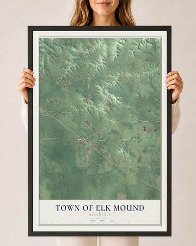 Map of the Town of Elk Mound, Wisconsin, 24 x 36 inch print in a black wood frame