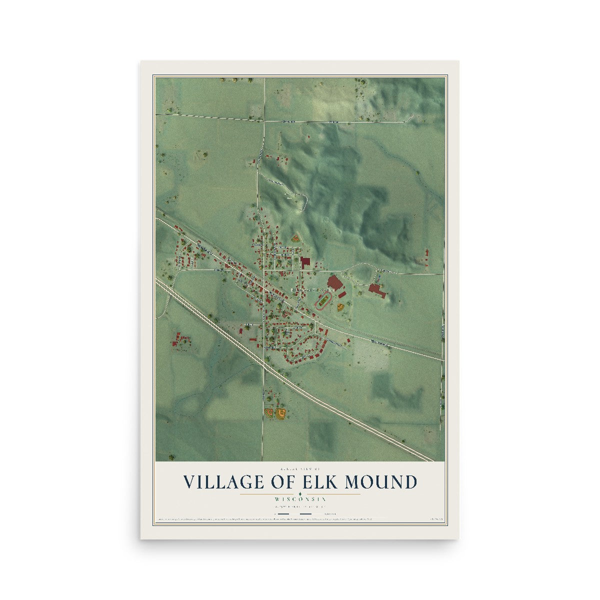Map of Elk Mound, Wisconsin, 12 x 18 inch unframed archival matte print
