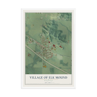 Map of Elk Mound, Wisconsin, 12 x 18 inch print in a white wood frame