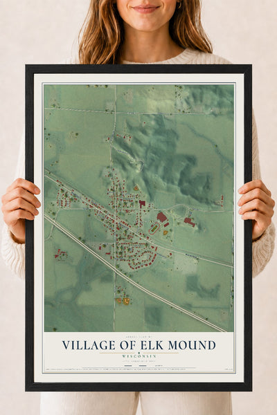 Map of Elk Mound, Wisconsin, 18 x 24 inch print in a black wood frame