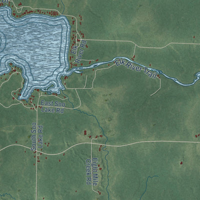 Second close-up of the map of Elk, Wisconsin print showing more streets and buildings