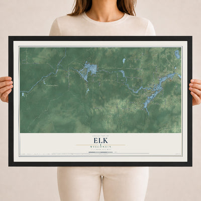 Map of Elk, Wisconsin, 18 x 24 inch print in a black wood frame