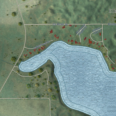 Second close-up of the map of Elkhart Lake, Wisconsin print showing more streets and buildings
