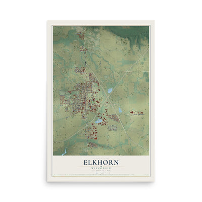 Map of Elkhorn, Wisconsin, 12 x 18 inch unframed archival matte print