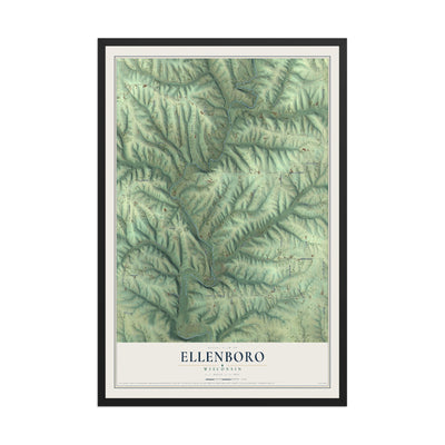 Map of Ellenboro, Wisconsin, 12 x 18 inch print in a black wood frame