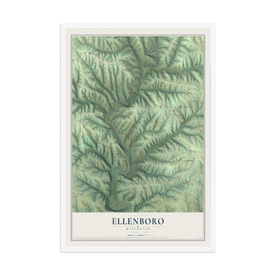 Map of Ellenboro, Wisconsin, 12 x 18 inch print in a white wood frame