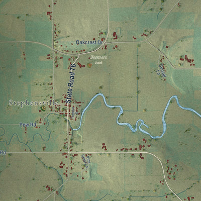 Second close-up of the map of Ellington, Wisconsin print showing more streets and buildings