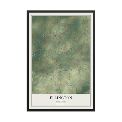 Map of Ellington, Wisconsin, 12 x 18 inch print in a black wood frame