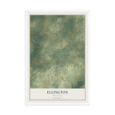 Map of Ellington, Wisconsin, 12 x 18 inch print in a white wood frame