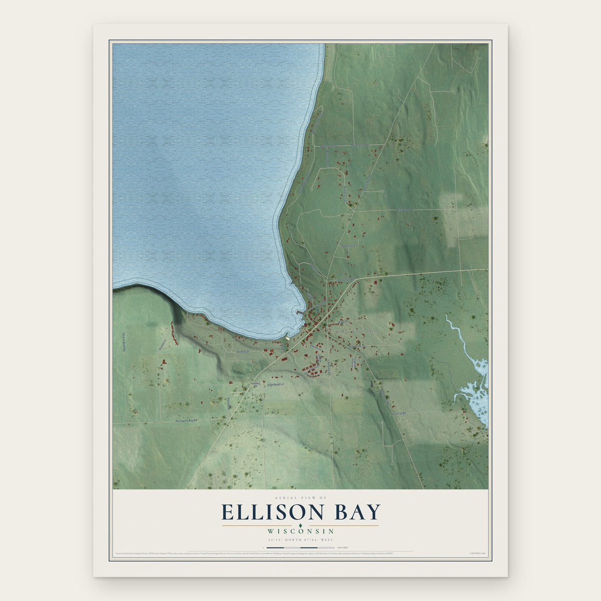 Ellison Bay, Wisconsin map print, the full design
