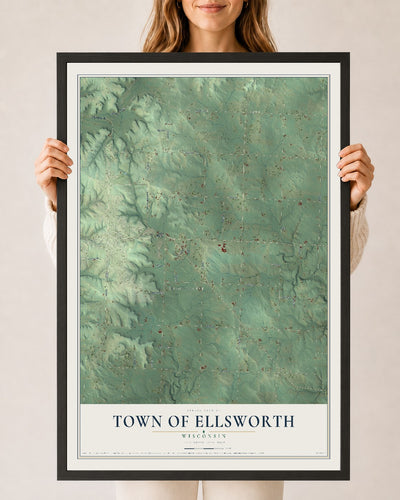Map of the Town of Ellsworth, Wisconsin, 24 x 36 inch print in a black wood frame