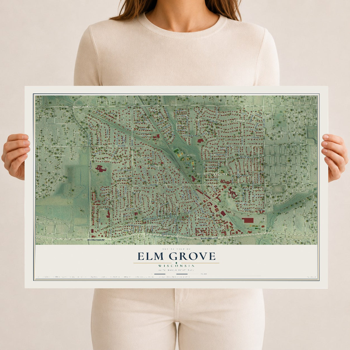 Map of Elm Grove, Wisconsin, 12 x 18 inch unframed archival matte print