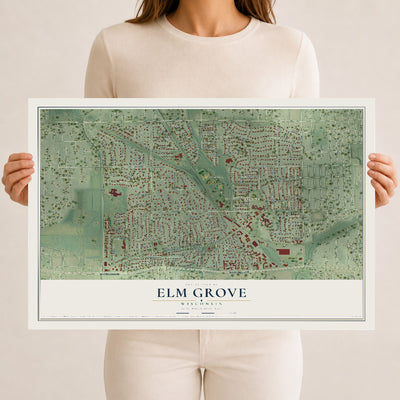 Map of Elm Grove, Wisconsin, 12 x 18 inch unframed archival matte print