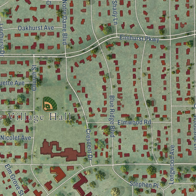 Close-up of the map of Elm Grove, Wisconsin print showing street and building detail