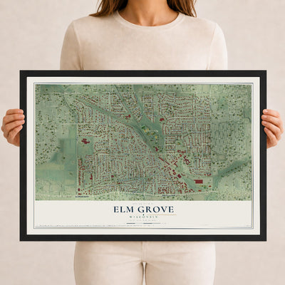 Map of Elm Grove, Wisconsin, 12 x 18 inch print in a black wood frame