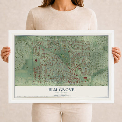 Map of Elm Grove, Wisconsin, 12 x 18 inch print in a white wood frame