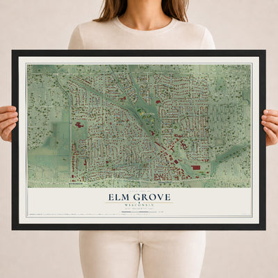 Map of Elm Grove, Wisconsin, 18 x 24 inch print in a black wood frame