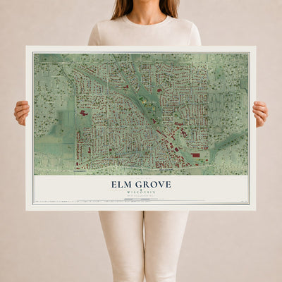 Map of Elm Grove, Wisconsin, 24 x 36 inch unframed archival matte print