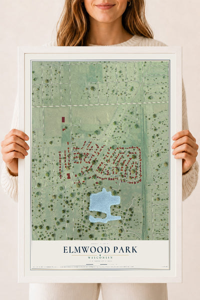 Map of Elmwood Park, Wisconsin, 18 x 24 inch print in a white wood frame