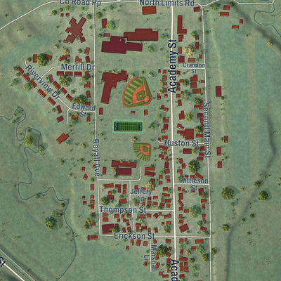 Close-up of the map of Elroy, Wisconsin print showing street and building detail