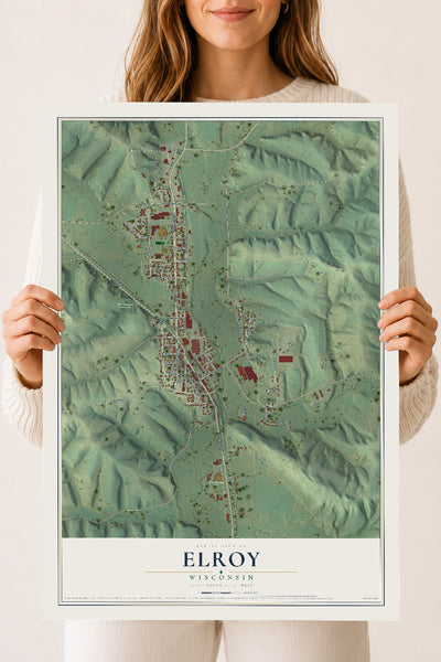 Map of Elroy, Wisconsin, 18 x 24 inch unframed archival matte print