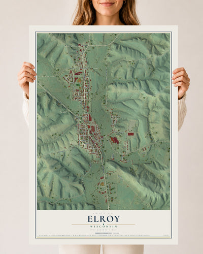 Map of Elroy, Wisconsin, 24 x 36 inch unframed archival matte print