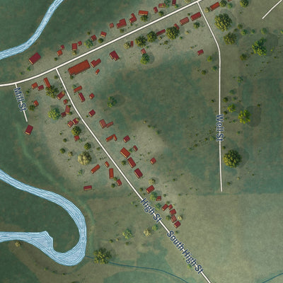 Second close-up of the map of Embarrass, Wisconsin print showing more streets and buildings