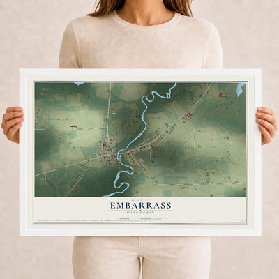 Map of Embarrass, Wisconsin, 12 x 18 inch print in a white wood frame