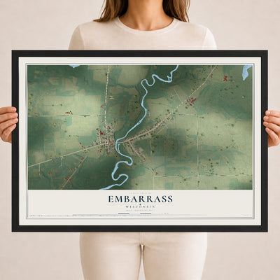 Map of Embarrass, Wisconsin, 18 x 24 inch print in a black wood frame
