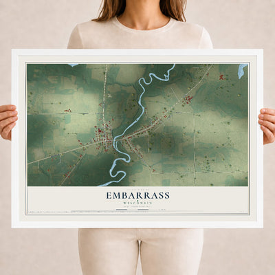 Map of Embarrass, Wisconsin, 18 x 24 inch print in a white wood frame